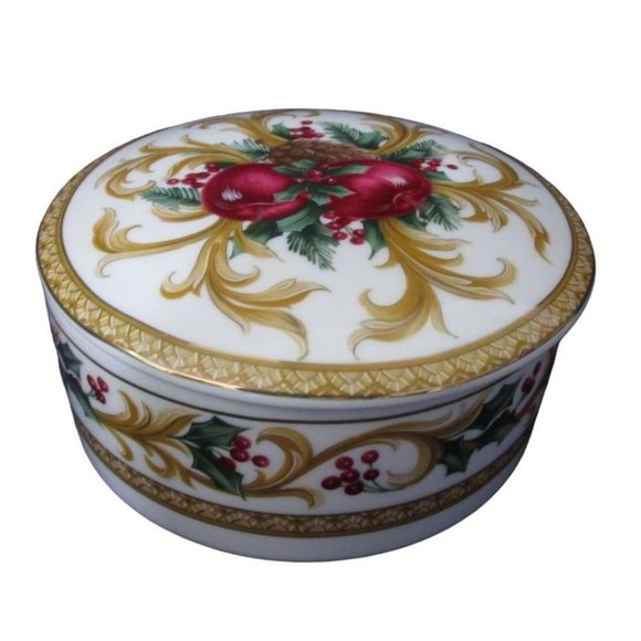 Mikasa Holiday Orchard Round Covered Porcelain Box Retired Japan EUC - Picture 5 of 12